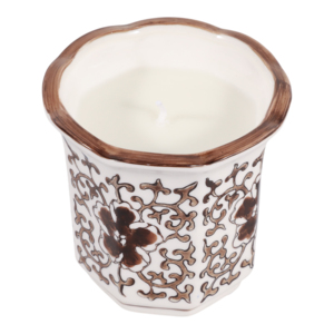 Candela profumata in ceramica scanalata con motivo floreale marrone per decorare il soggiorno, uso interno ed esterno - Product Image 5