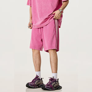 Shorts de jogging vintage desgastados con lavado ácido, efecto descolorido por el sol y lavado a la piedra, de estilo urbano, para verano, ropa deportiva. - Product Image 1