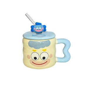 Cute Cartoon Ceramic Mug With Lid And Straw For Kids And Adults Birthday Gift Summer 2024 BSL 244 - Product Image 3