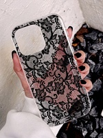 Nouvelle coque de téléphone personnalisée en TPU noir et blanc avec motif floral en dentelle pour iPhone 17 Air 16 15 14 Pro Max, protection antichute