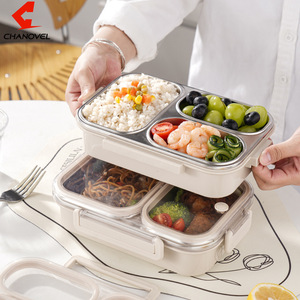 Boîte à bento en acier inoxydable 304 de 1000 ml avec séparateurs, boîte à lunch rectangulaire étanche pour étudiants, bureau, salle à manger, conteneur alimentaire - Product Image 2