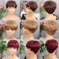 Perruque courte brune en dentelle transparente pour femmes noires, cheveux humains brésiliens Remy, fabriquée à la machine, densité 150%, marque NUOCHENG