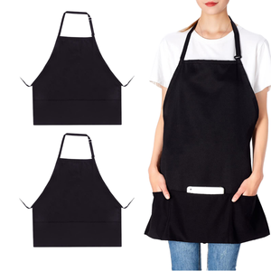 Tablier en coton tissé, style simple, avec 2 poches, lavable en machine, pour la cuisine et l'usage quotidien - Product Image 1