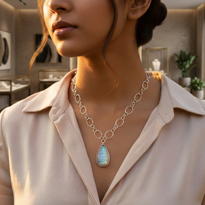 Women's 925 Silver Teardrop <b>Opal</b> Pendant <b>Necklace</b> Minimalist Link Chain Everyday Wear - Product Image 4