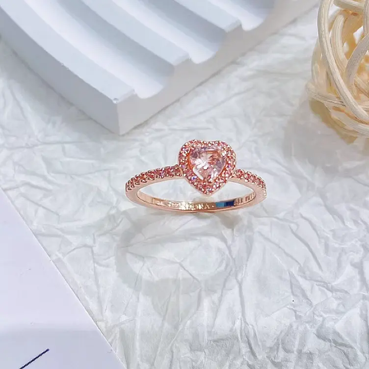 Аутентичные 925 стерлингового серебра розовое сердце кристалл кольцо для женщин Свадебная вечеринка Европейская мода ювелирные изделия