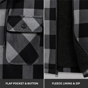 Camisa de Franela a Cuadros con Capucha para Hombre, Corte Regular, Estilo Casual para Otoño, con Bolsillos, Patrón a Cuadros Negro y Gris - Product Image 6
