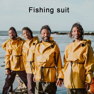 Traje Impermeable de PVC Grueso y Resistente para Clima Húmedo, Chaqueta y <span class=keywords><strong>Pantalones</strong></span> con Tirantes, Traje de Pesca Resistente para Lluvia - Product Image 6