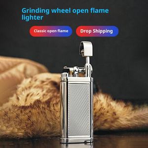 Briquet coupe-vent en métal avec flamme nue, accessoire de fumeur, cadeau d'affaires pour garçons, avec design incliné pour pipe - Product Image 2