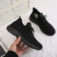 Chaussures de marche légères et respirantes pour hommes, tendance mode, semelle en caoutchouc, noires, en maille, souples, pour l'automne, vente en gros