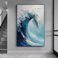Peinture Murale 3D en Cuir Texturé pour Salon, Hôtel, Paysage Marin Abstrait Bleu, Vagues Océaniques, Peinture Murale en Cuir Embossé 3D