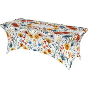Mantel elástico con estampado personalizado de flores alegres, mantel elástico resistente a las manchas para la decoración de la cocina del hogar, pedido mínimo 1 - Product Image 2