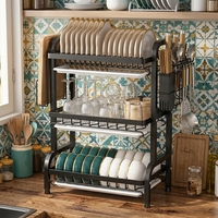 Égouttoir à vaisselle multifonctionnel en acier au carbone pour évier, support de rangement intégré en métal pour la maison