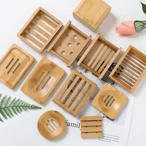 Wholesale High Quality Unique Square Bamboo Soap Dish Holder With Non-slip Bottom For Bathroom