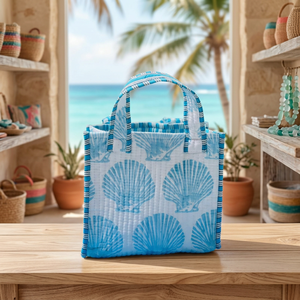 Bolso Tote de Lona Acolchada de Algodón con Asas a Rayas Azules, Cierre de Cremallera, para Uso Diario, Viajes, Playa, Compras, Estilo Veraniego, para Mujer - Product Image 5