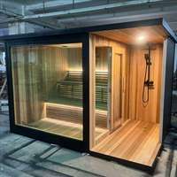 Sauna extérieur pour jardin avec douche intégrée, sauna à vapeur humide en bois massif avec douche