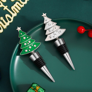 Bouchon de bouteille de vin en métal vert et argenté en forme de sapin de Noël pour les fêtes de fin d'année - Product Image 2