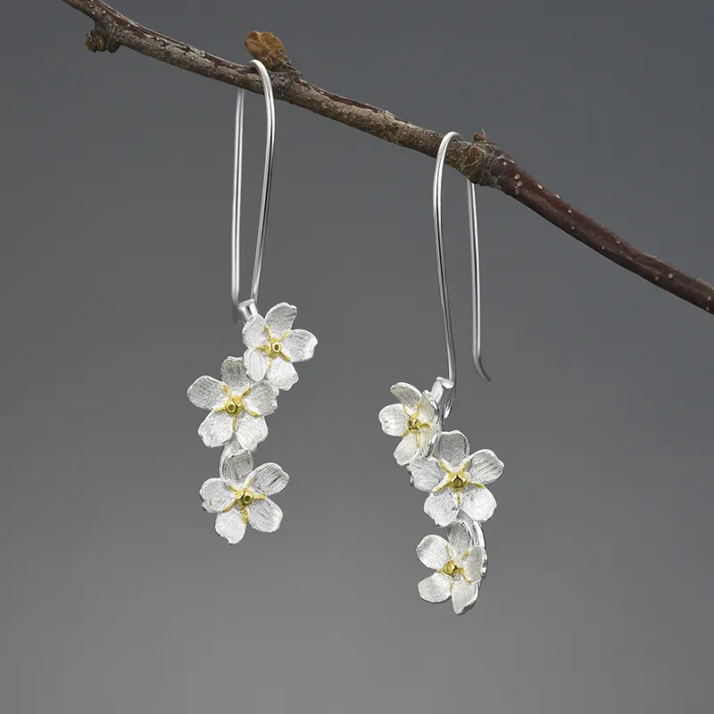Lotus Fun wholesale Christian jewelry Flower Dangle Earrings 925 Sterling Silver Jewelry Fashion Trend