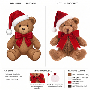 Classic Santa <b>Hat</b> Velvet Bow Teddy Bear Sitting Plush <b>Holiday</b> Doll for Corporate Gift Set Wholesale - Product Image 2