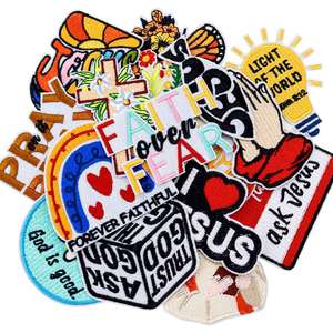 Nouvel ensemble de badges brodés thermocollants à thème Mains de prière et Foi pour vêtements, sacs et décoration DIY - Product Image 1