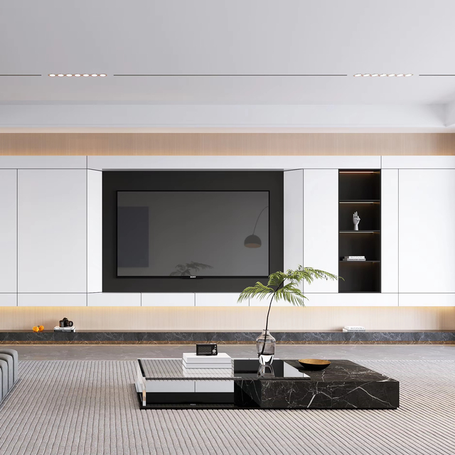 Full Wall-Mounted TV Component Matching Modern Gray Smart Living Room TV Unit TV Cabinet