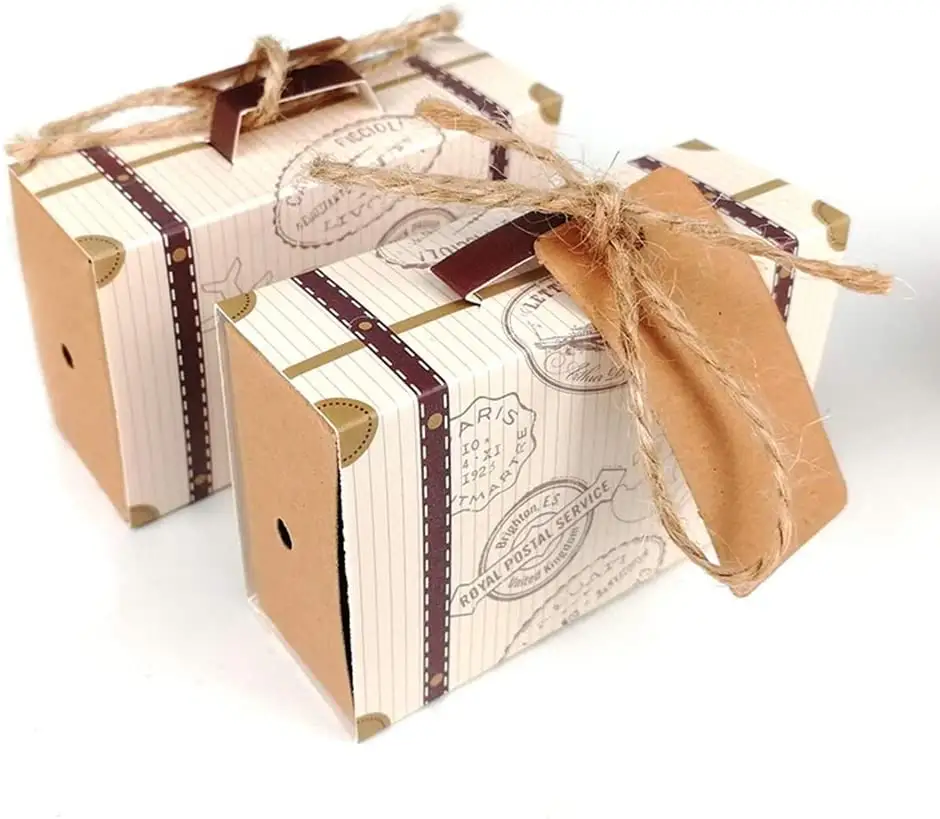 Koffer Gunst Boxes, Vintage Kraft Gunst Box Candy Gift Bag Voor Reis Themafeest Bruiloft Verjaardag Bruidsdouche Decoratie