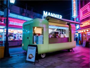 Food Truck di Lusso con Espositore Luminoso, Macchina da Caffè Espresso Commerciale e Bancone per Cold Brew per le Strade Notturne di Tokyo - Product Image 1