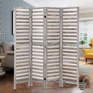 Longtu Écran à <span class=keywords><strong>persiennes</strong></span> pliant à 4 <span class=keywords><strong>panneaux</strong></span> Séparateur de pièce à cadre en bois rustique en bambou gris pour salon salle à manger espace de bureau - Product Image 6