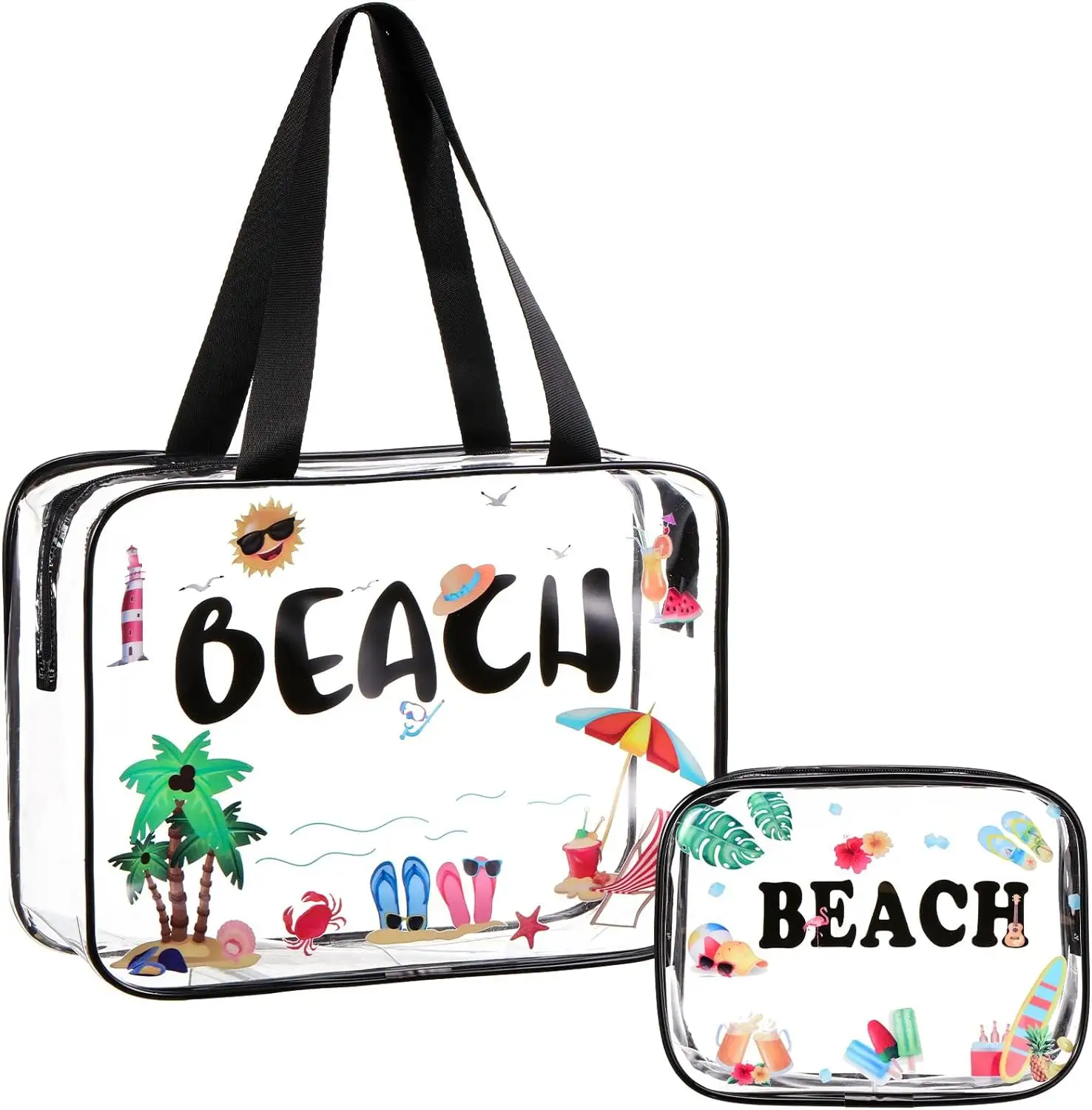 समुद्र तट उपहारों के लिए जिपर पीवीसी वॉटरप्रूफ ट्रैवल मेकअप बैग के साथ क्लियर मेकअप बैग
