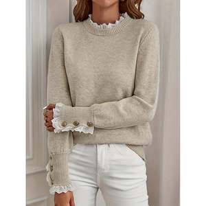 Suéter con Ribete de Encaje Gris Oscuro, Prenda de Punto para Mujer - Product Image 2