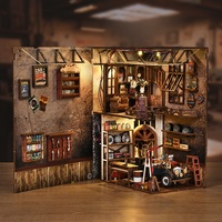 Kit de décoration de bibliothèque miniature en bois à monter soi-même, puzzle 3D en bois, mini-ville, avec couvercle anti-poussière, idéal comme cadeau - Vente chaude