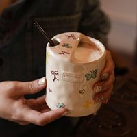 Mug à café en céramique 10 oz, tasse à expresso peinte à la main avec trou de boisson, mug de voyage contemporain, compatible micro-ondes, cadeaux promotionnels
