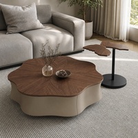Table basse minimaliste en forme de fleur, moderne, simple, de haute qualité, en bois massif noir, avec rangement