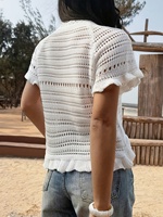 Top de Punto Estilo Sirena para Mujer, Verano 2026, Manga Corta, Transpirable, Cuello Redondo, Detalle de Concha 3D, Suéter con Detalles en Crochet