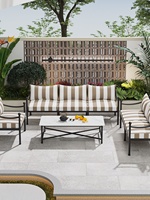 Conjunto de sofás para exteriores, silla de ocio de hierro forjado para patio, respaldo a rayas, combinación de mesa de centro, muebles minimalistas modernos