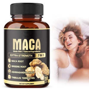 Maca Ashwagandha Ginseng Tribulus Shilajit Shatavari Poivre Noir 150 Capsules MACA <span class=keywords><strong>Extra</strong></span> Fort 7 en 1 Complément Alimentaire - Product Image 1