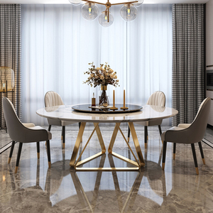 Mobili da salotto di lusso con gambe d'oro tavolo da pranzo rotondo set per 4 - Product Image 1