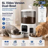 Distributeur automatique intelligent pour animaux de compagnie 6L WiFi, en plastique et acier inoxydable, double bol avec caméra pour l'alimentation des chats et des chiens