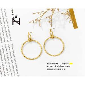 Boucles d'oreilles rondes ajourées en acier inoxydable, couleur or, boucles d'oreilles pendantes tendance - Product Image 1