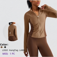 Manteau de Yoga à coutures contrastantes, Logo personnalisé pour femmes, manches longues, fermeture éclair complète, pour l'entraînement, Slim, Fitness, vêtements de Sport, vente en gros