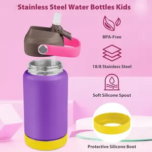 Botellas de agua de acero inoxidable de 12 oz, botella de agua aislada para niños con Bota de silicona, botellas de agua a prueba de fugas para niños