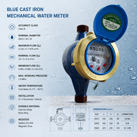 Compteur d'eau mécanique en fonte bleue pour usage résidentiel, jauge de débit froid avec couvercle de protection, équipement de mesure fileté pour applications utilitaires