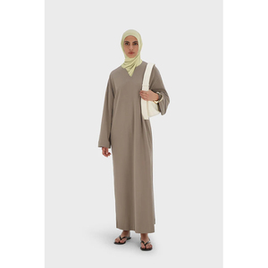 Teal <strong>Linen</strong> Silk Side Ruched <strong>Maxi</strong> <strong>Dress</strong> Traditional Khimar Hijab Breathable Two-Piece Set Sleeves ODM/Ready Supply - Product Image 5