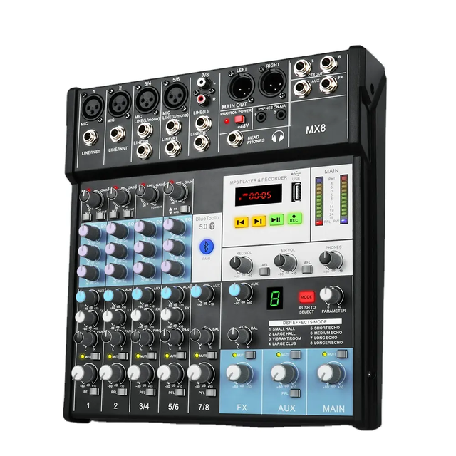 MX8 Professional 8 Channel Digital Mixer Mini DJ Digital Audio Console Mixer for Recording Show Play Home Studio