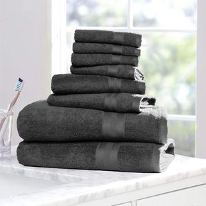 Solid Color Cotton Bath <b>Towel</b> Set Rectangle Woven Home Use Adult Gray 70x140cm - Product Image 3