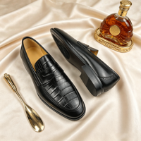 Mocassins de luxe en cuir véritable texturé pour homme - Chaussures habillées légères pour gentleman