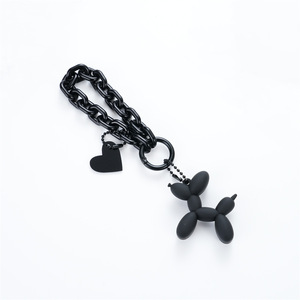 Mengda llavero de perro globo negro; muñeco de trapo osito; conejo pequeño corazón acrílico cadena coche llave colgante; Adorno - Product Image 1
