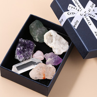 Usine de vente directe, grappe de cristal naturel, 7 pièces, boîte-cadeau d'échantillon de minerai de pierre brute pour l'éducation