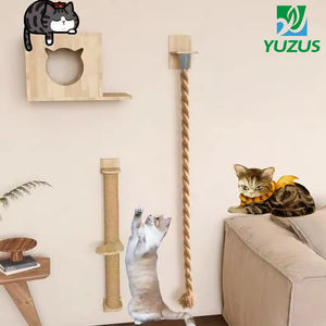 Ahşap Kedi Tırmanma Kulesi, Tırmalama Direği, Kenevir Halat, Yer Tasarruflu Tasarım, Çoklu Kediler İçin Kedi Oyuncağı ve Asılı Yuva - Product Image 1