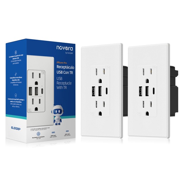 ELEGRP Quick-Charging USB Outlet Receptacle 15A 20A Wall Socket UL Approved 30W Electrical Outlet with Type C Port