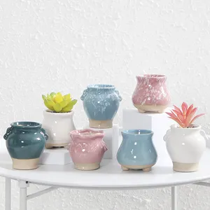 Mini vaso de flores de cerâmica, mini vaso de flores suculento de fábrica, dispositivo de flores criativo simples, adorável, comprimido, decoração